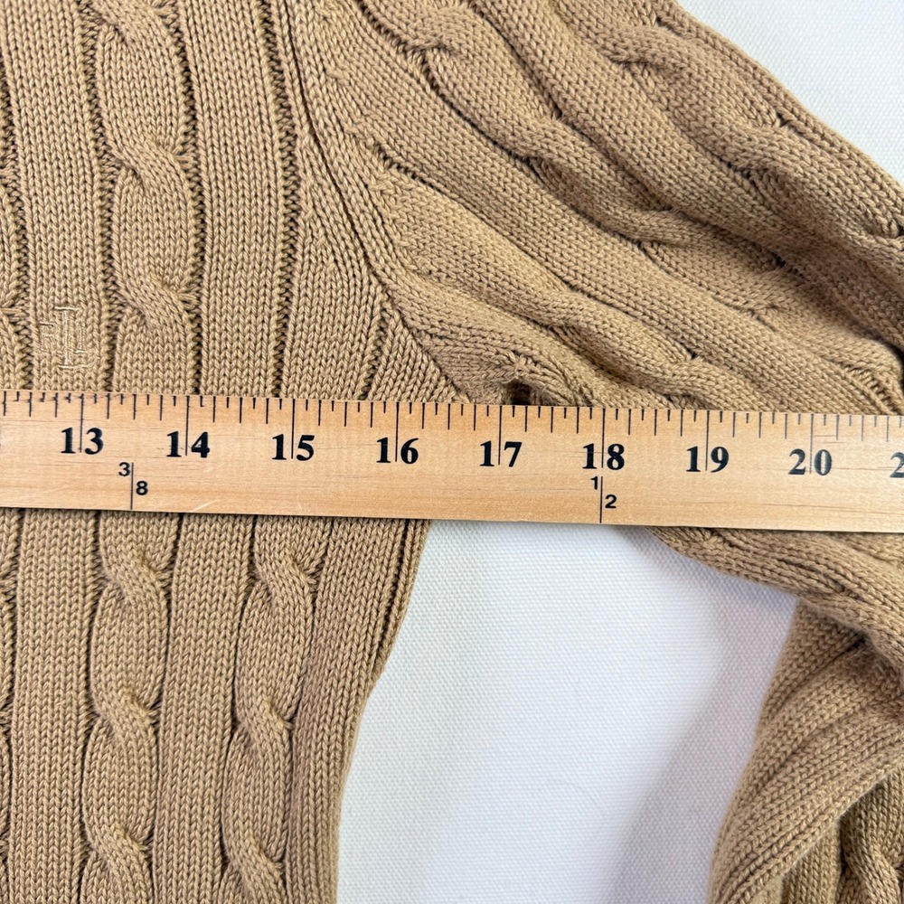 LAUREN Ralph Lauren Tan Cable Knit Button Shoulder Boat Neck Sweater Size S - Picture 4 of 5